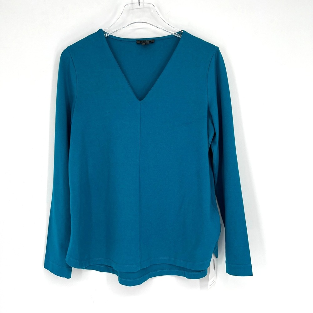 OSKA Top Womens 4/6‎ Blue Stretchy V Neck Basic Classic Minimalist